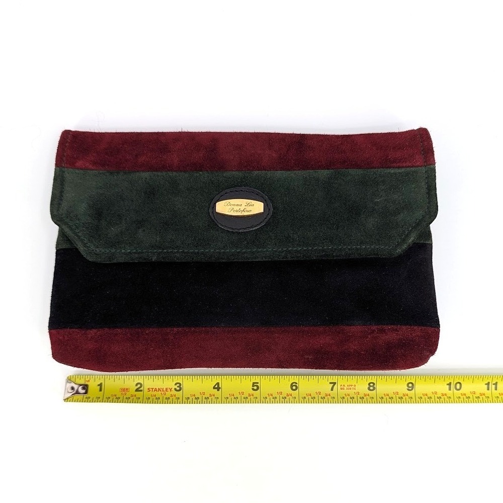 Vintage Suede Colorblock Clutch in Burgundy, Forest Green & Black - Picture 10 of 10